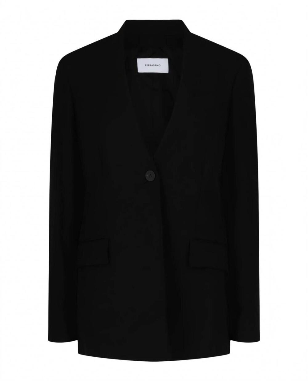 NEW SALVATORE FERRAGAMO women's single-breasted wool blazer in black